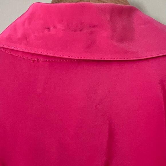 True Vintage Josephine Neon Pink Secretary Blouse 6 Puff Sleeve Camp Pockets 70s - Picture 3 of 5